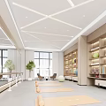 Spacious Yoga Fitness Studio With Yoga Mats Wooden Shelves And Green Plants