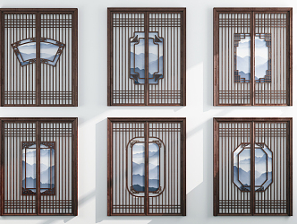 Chinese-style sliding door carved sliding door 3d model