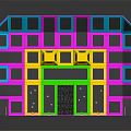 Colorful Basketball Court Interior Layout With Multicolored Sections And Spectator Seats