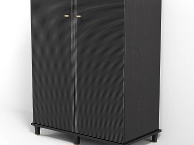 Black Textured Storage Cabinet With Double Doors Gold Handles And Black Legs 3d model