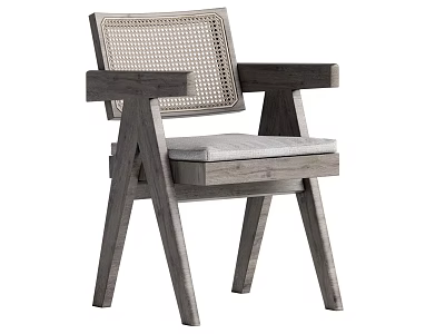 Gray Modern Leisure Chair Featuring Woven Backrest Wooden Frame Crossed Legs And Upholstered Seat 3d model