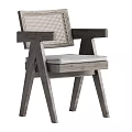 Gray Modern Leisure Chair Featuring Woven Backrest Wooden Frame Crossed Legs And Upholstered Seat
