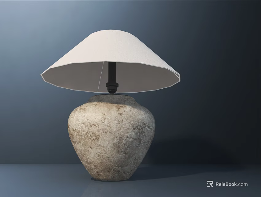 Minimalist Table Lamp With Textured Ceramic Base And White Fabric Shade 3d model
