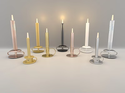 Lit Candle Lamps With Various Colors And Modern Base Designs For Decor 3d model