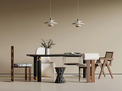French Retro Dining Table and Chair French Retro Dining Table and Chair 3d model
