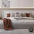 Modern Cozy Bedroom Interior Design With Comfortable Bed Multiple Pillows Brown Blanket And Decorative Rug