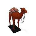 Brown Camel Decorative Ornament Set With Colorful Patterned Blanket And Black Base