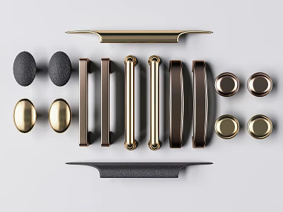 Various Design Handles In Metal Gold And Black For Home Cabinets Drawers 3d model