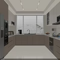 Modern Kitchen Interior With Wooden Cabinets Marble Countertops Large Windows And Stainless Steel Appliances