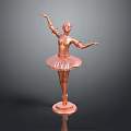 Copper Ballet Dancer Statue in Tutu with One Leg Poised and Arms Extended