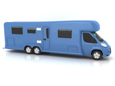 Blue Motorhome Exterior With Side Windows Door And Wheels On White Background 3d model