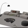 Modern Sofa And Coffee Table Set With Floor Lamp Throw Pillows Green Plant And Ottoman