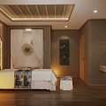 Serene SPA Sauna Room With Wooden Elements Massage Table Green Plants And Warm Lighting