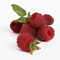 Fresh Ripe Juicy Raspberries With Green Leaves On White Background
