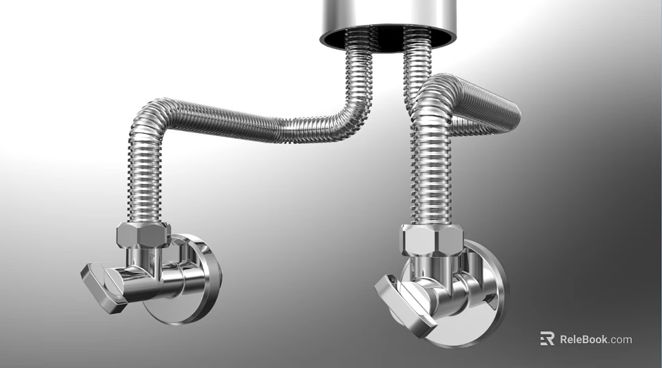 Modern Stainless Steel Faucet With Flexible Hoses And Dual Control Handles Design 3d model 