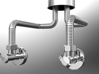 Modern Stainless Steel Faucet With Flexible Hoses And Dual Control Handles Design 3d model