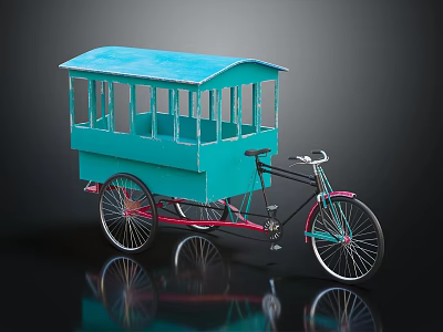 Vintage Tricycle With Blue Carriage Red Frame Black Components And Reflective Surface 3d model