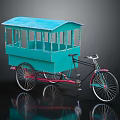 Vintage Tricycle With Blue Carriage Red Frame Black Components And Reflective Surface