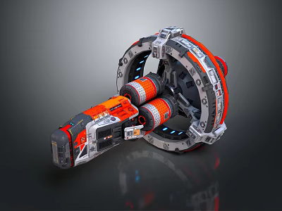 Futuristic Sci Fi Mechanical Device With Circular Structure Orange Gray Components And Blue Lights 3d model