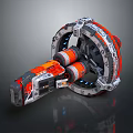 Futuristic Sci Fi Mechanical Device With Circular Structure Orange Gray Components And Blue Lights
