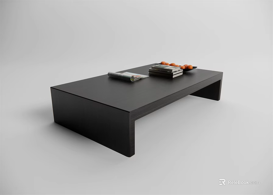 Modern Black Coffee Table With Sleek Design Stacked Books And Orange Decorative Items 3d model 