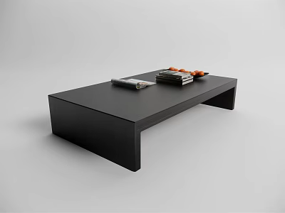 Modern Black Coffee Table With Sleek Design Stacked Books And Orange Decorative Items 3d model