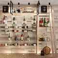 Commercial Wine Display Racks With Branded Bottles Glassware And Decorative Elements 3d model