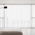 White Sheer Curtains For Modern Living Space With Floor Lamp And Light Sofa
