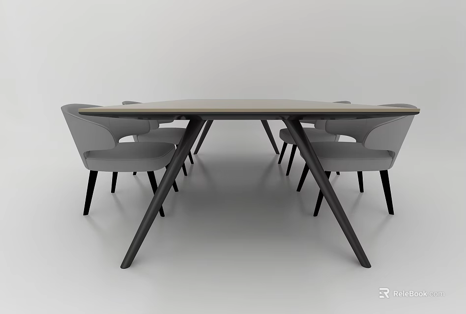 Modern Dining Table Set With Light Top Grey Chairs And Black Legs 3d model