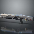 Futuristic Sci Fi Weapon With Silver Body Yellow Accents Black Grip And Red Dot Details 3d model