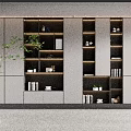 Modern Bookcase Storage Design With Open Shelves Books Decorative Items And Potted Plants