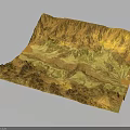 3D Terrain Model With Mountain Ranges Valleys Green Yellow And Detailed Topography