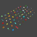 Vibrant Colorful Miniature Toys Scattered On Purple Background