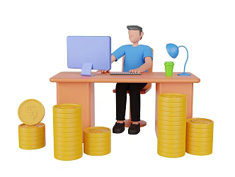 Modern Cartoon Man Gold Coin Currency Cartoon Scene 3d model