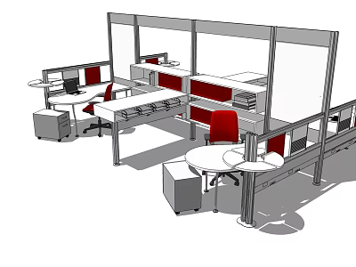 Modern Office Cubicles With Work Desks Red Chairs And Computer Workstations 3d model