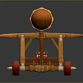 3D Model Military Vehicle Featuring Orange Yellow Wooden Frame Red Wheels And Top Circular Structure