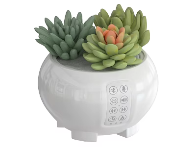 Stylish White Headphone Speaker With Succulent Plant Planter Design And Control Panel 3d model