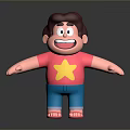 Cartoon Man With Brown Hair In Pink T-Shirt Yellow Star Blue Shorts And Open Arms