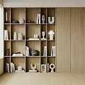 Modern Wooden Decorative Cabinet With Multiple Shelves Books Vases And Sculptures For Living Room