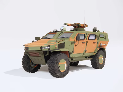 Armored Tactical Utility Vehicle With Military Green Orange Camouflage And Off Road Tires 3d model