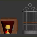 White Birdcage Red Flower Pot Golden Lantern And Open Box Display Scene