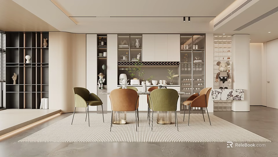 Elegant Modern Restaurant Interior With Open Layout Dining Table And Chairs 3d model