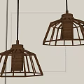 Rustic Brown Metal Frame Pendant Lights With Cage Design And Cylindrical Body 3d model