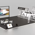 Porsche Exhibition Booth With White Sports Car Display Screen Seats And Tables