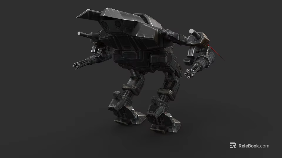 Futuristic Black Battle Mech Game Movie Character With Mechanical Legs And Weapons 3d model 