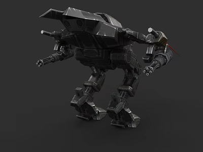 Futuristic Black Battle Mech Game Movie Character With Mechanical Legs And Weapons 3d model