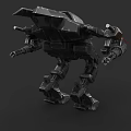 Futuristic Black Battle Mech Game Movie Character With Mechanical Legs And Weapons