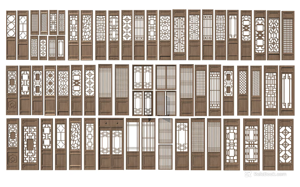 Various Traditional Wooden Doors With Carved Patterns And Panel Designs 3d model 