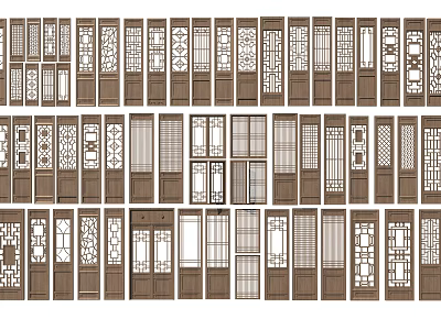 Various Traditional Wooden Doors With Carved Patterns And Panel Designs 3d model