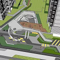 Modern Residential Entrance Design Featuring Metal Gate Perimeter Wall And High Rise Background